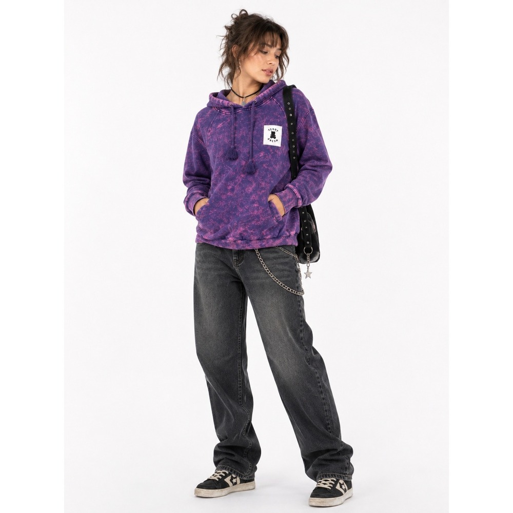 Teddy Fresh‎ Purple Pink Acid Wash Hoodie XS Unisex Pastel Grunge Streetwear
